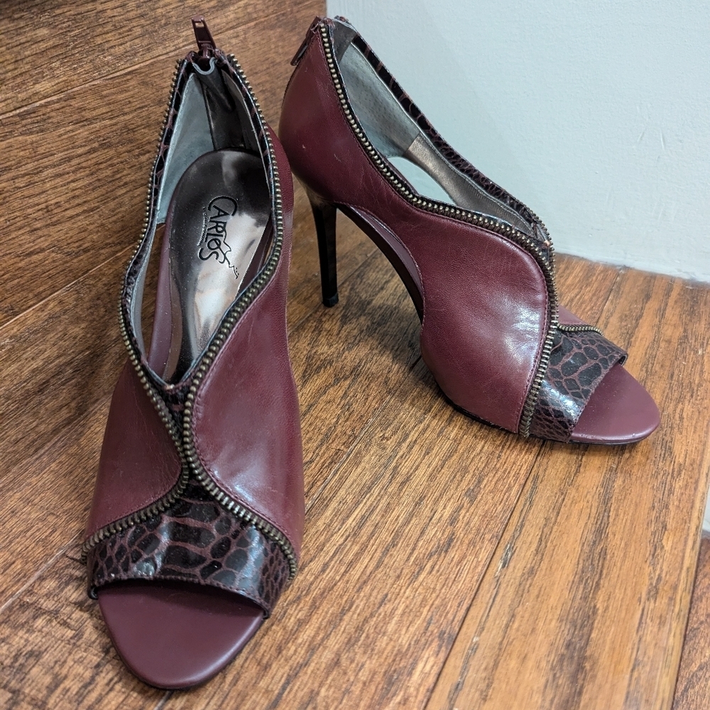 Carlos by Carlos Santana burgundy Passion Zippered stiletto skyscaper Heels Sz 7